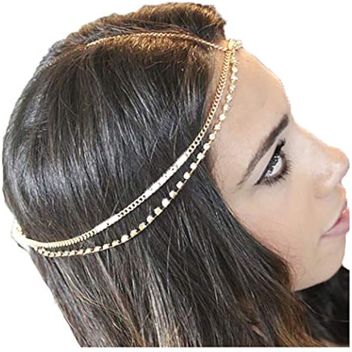 Fstrend Boho Fashion Layered Head Chain Wedding Crystal Jewelry Sparking Rhinestone Headband Halloween Headpiece for Women and Girls(Gold) - Image 5